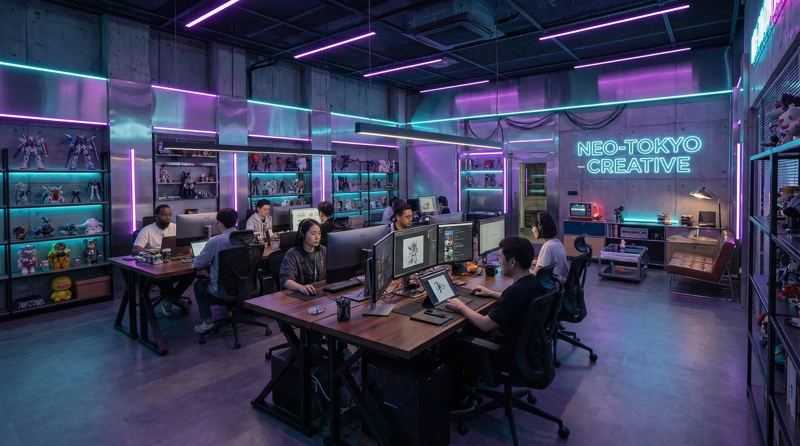 51视频团队赛博朋克风格创意办公室环境